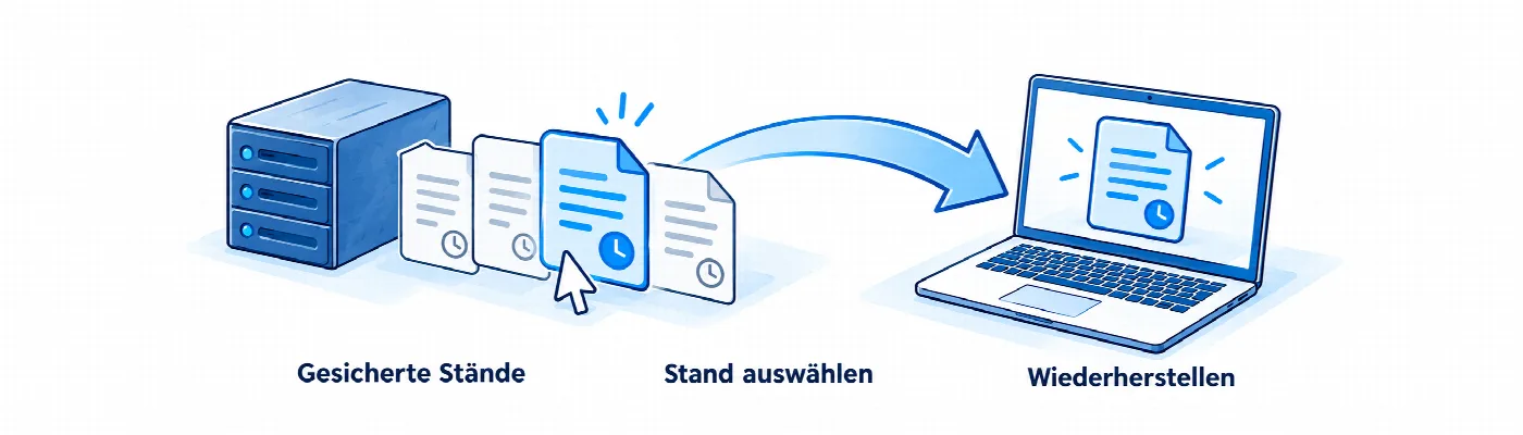 Zeitlicher Verlauf gesicherter Stände mit Wiederherstellung auf einen gewählten Zeitpunkt.