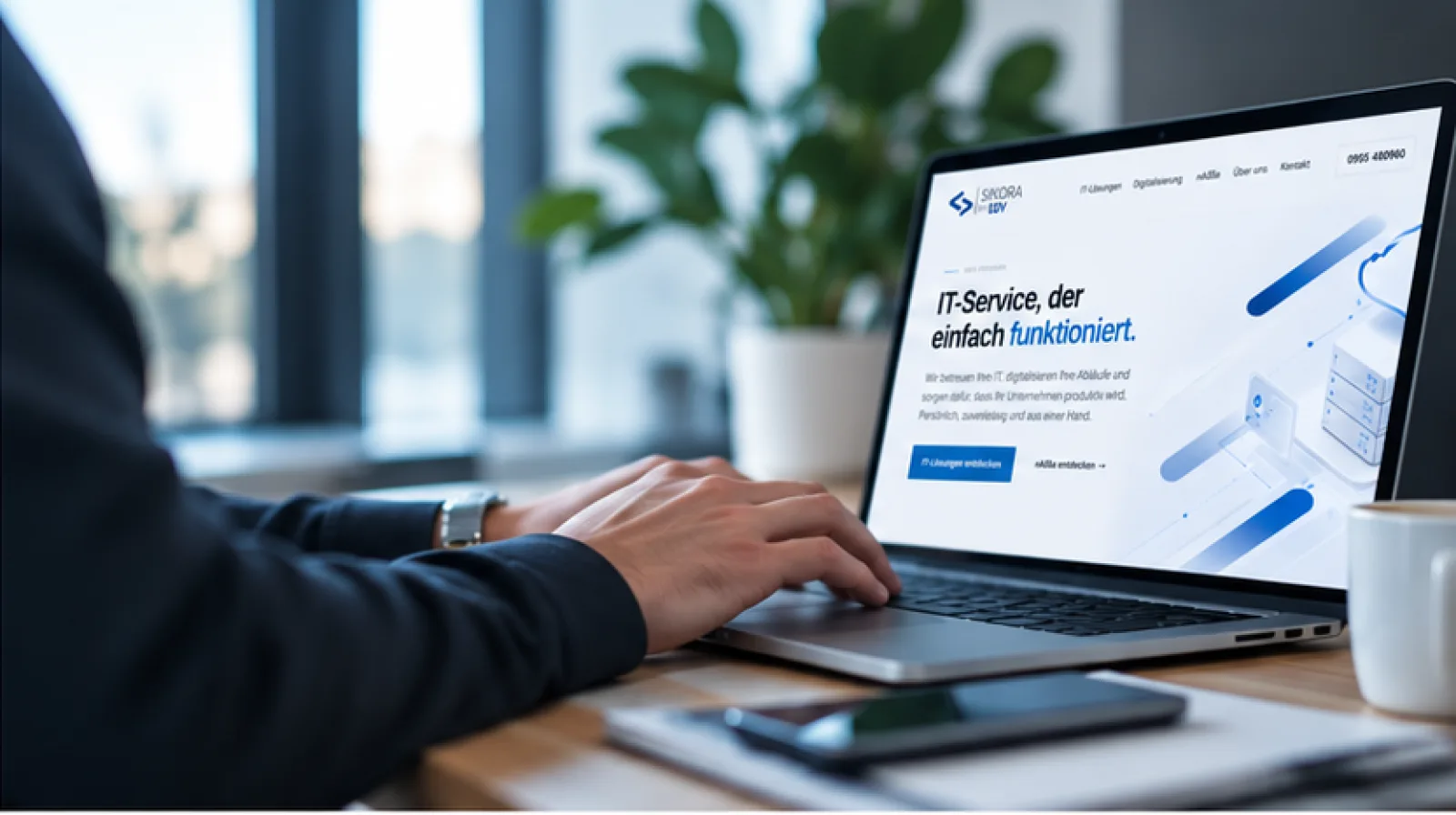 Symbolbild: Arbeit am Laptop während der laufenden IT-Betreuung
