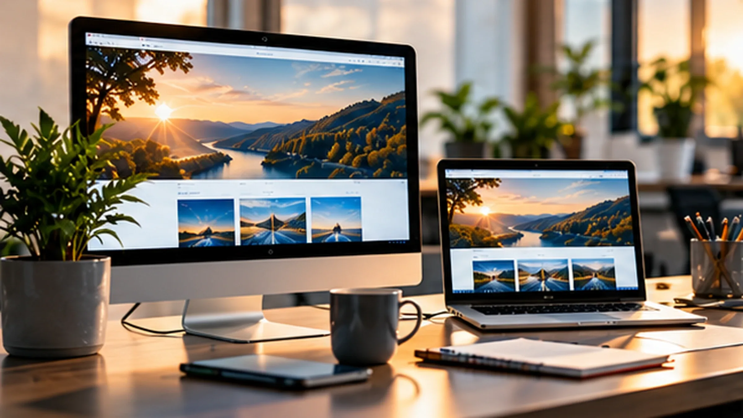 Symbolbild: Website-Entwurf auf Monitor und Laptop