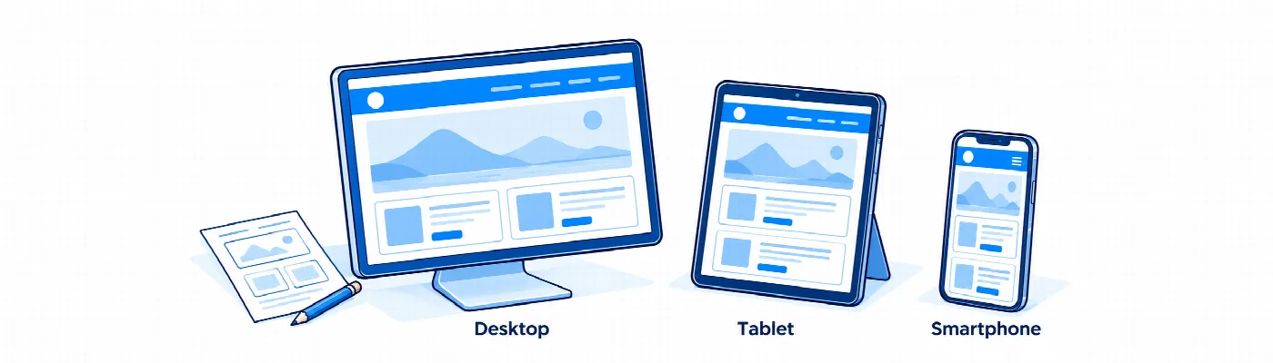 Eine Website auf Desktop, Tablet und Smartphone.